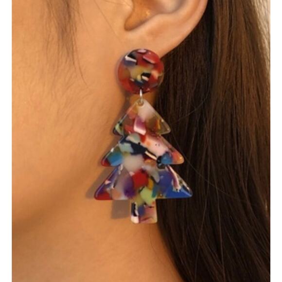 Acrylic Christmas Tree Earrings - Picture 2 of 2